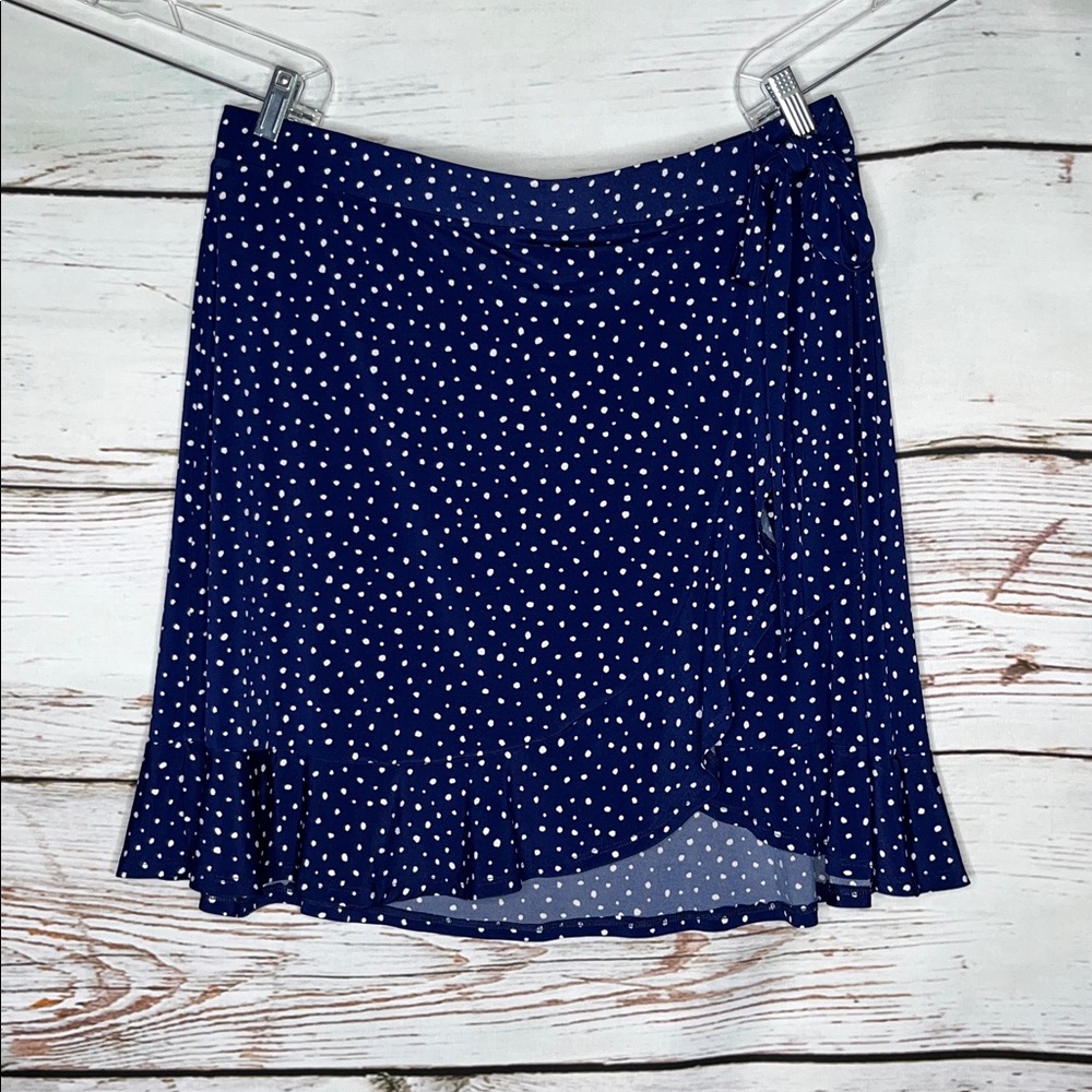 Kaileigh NWT Size 1X Navy Blue - White Polka Dot Ruffle Trim Giselle Skirt